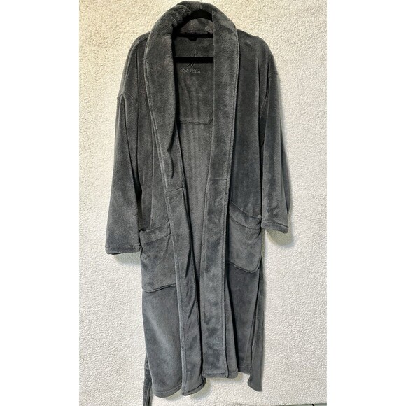 Nautica Men Plush Belted Collar Gray Long Robe One Size Regular Embroidered - Picture 9 of 15